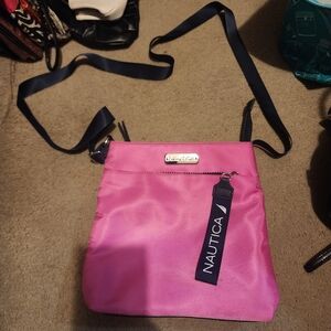 Nautica Fuchsia Crossbody Bag with Navy Strap